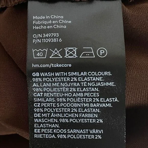 HM Satin Cinched Blouse Women's Medium Brown Trumpet Sleeves V-Neck Pullover - Picture 7 of 11